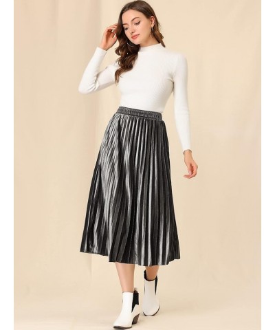 Women's Metallic Accordion Swing Midi Pleated Skirt Silver $17.91 Skirts