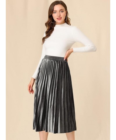 Women's Metallic Accordion Swing Midi Pleated Skirt Silver $17.91 Skirts