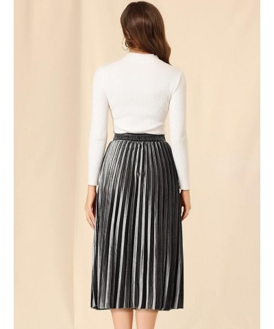 Women's Metallic Accordion Swing Midi Pleated Skirt Silver $17.91 Skirts