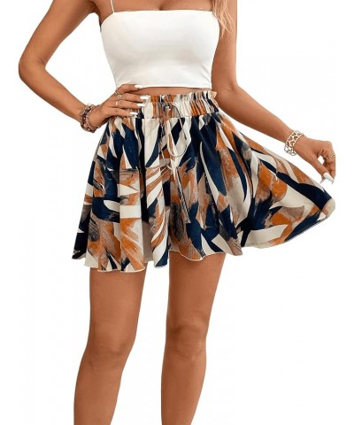 Women's Ditsy Floral Elastic Waist Skort Ruffle Hem Boho Short Skirt Skorts Multi Beige Blue $13.92 Skorts