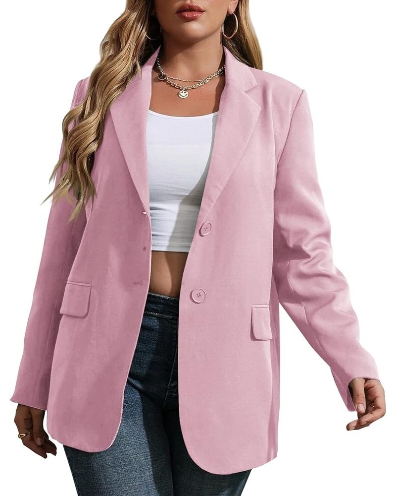 Womens Plus Size Casual Blazer Jackets Long Sleeve Open Front Buttons Work Office Lapel Blazers with Pockets 00-light Pink $2...