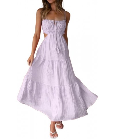 Women Flowy Summer Dresses Backless Ruched Sleeveless Dress Ruffle Sexy 2024 A-Line Mini Sundresses Maxi Length Purple $12.90...