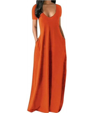 Women's Summer Loose Casual Maxi Dress Adjustable Spaghetti Strap V Neck Boho Long Dresses with Pockets Orange-2 $13.25 Dresses