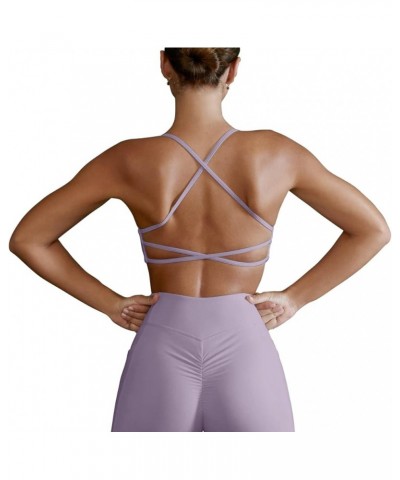 Womens Open Back Strappy Sports Bra Light Support Yoga Workout Padded Bras Lilac $12.38 Lingerie