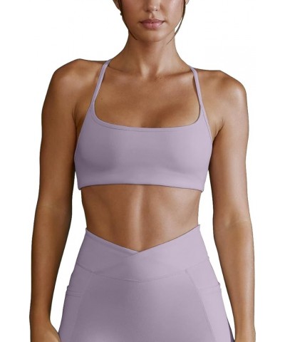 Womens Open Back Strappy Sports Bra Light Support Yoga Workout Padded Bras Lilac $12.38 Lingerie