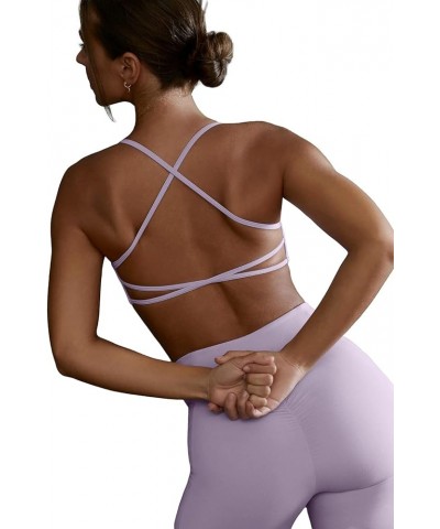 Womens Open Back Strappy Sports Bra Light Support Yoga Workout Padded Bras Lilac $12.38 Lingerie