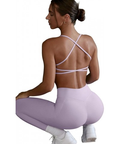 Womens Open Back Strappy Sports Bra Light Support Yoga Workout Padded Bras Lilac $12.38 Lingerie