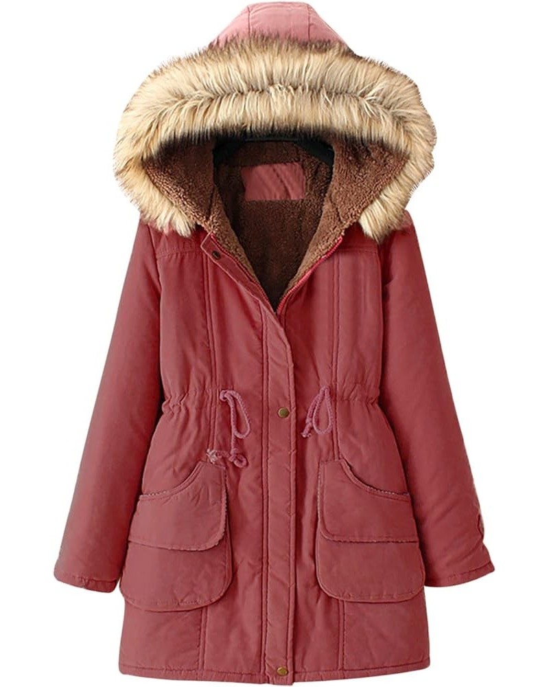 Womens Winter Coats Mid Length Puffer Coat Sherpa Lined Warm Heavy Jackets Thickened Windproof Outerwear with Hood Wine $9.45...