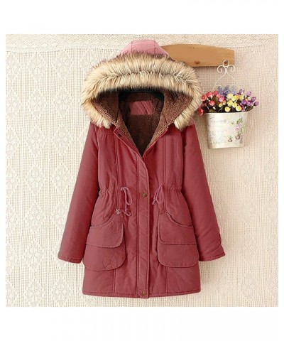 Womens Winter Coats Mid Length Puffer Coat Sherpa Lined Warm Heavy Jackets Thickened Windproof Outerwear with Hood Wine $9.45...