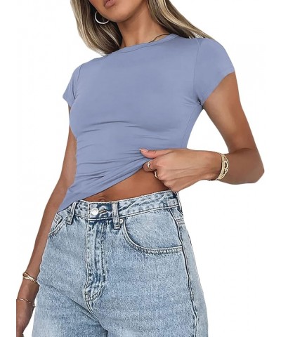 Women Y2K Crop Top Cute Baby Tees Short Sleeve Aesthetic Grunge Shirt E-Girl Clothes Streetwear Aa-light Blue $7.79 T-Shirts