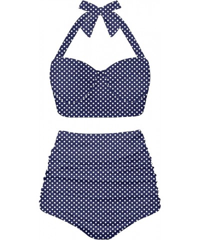 Women's Halter Bikinis High Waist Bikini Bottom Two Piece Bathing Suit A-navy Dot $9.17 Swimsuits