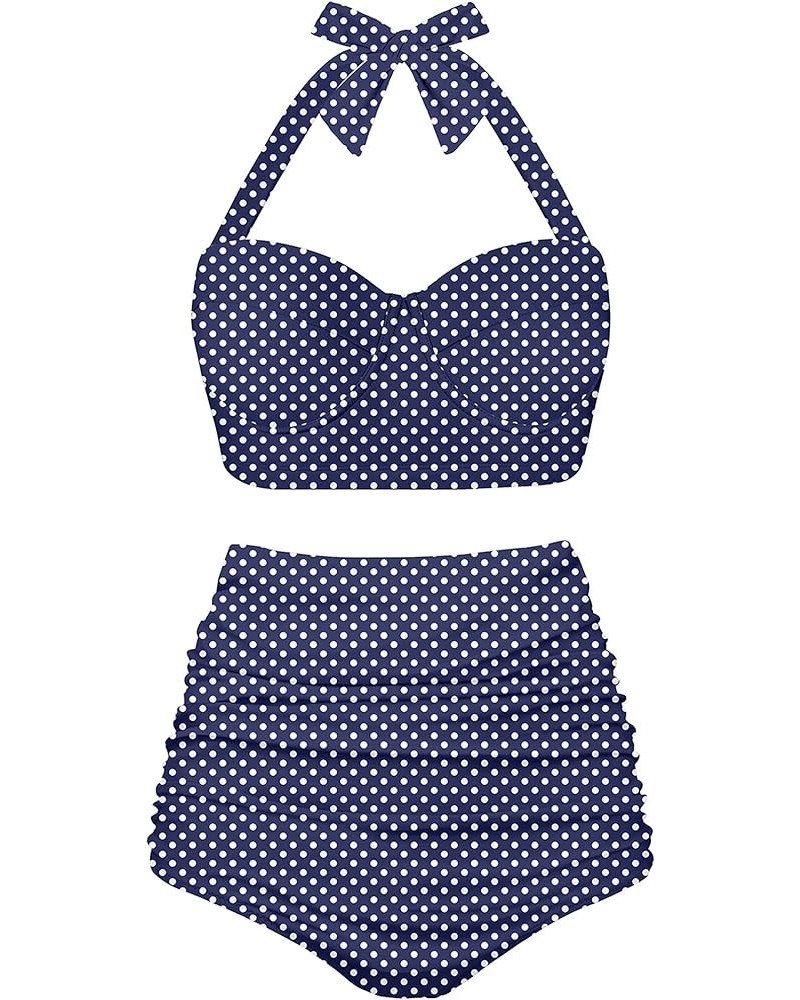 Women's Halter Bikinis High Waist Bikini Bottom Two Piece Bathing Suit A-navy Dot $9.17 Swimsuits