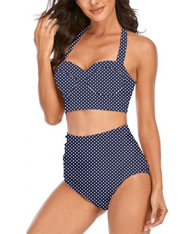 Women's Halter Bikinis High Waist Bikini Bottom Two Piece Bathing Suit A-navy Dot $9.17 Swimsuits