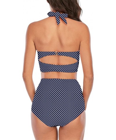 Women's Halter Bikinis High Waist Bikini Bottom Two Piece Bathing Suit A-navy Dot $9.17 Swimsuits