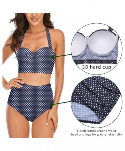 Women's Halter Bikinis High Waist Bikini Bottom Two Piece Bathing Suit A-navy Dot $9.17 Swimsuits