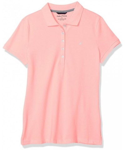 Women's 5-Button Short Sleeve Cotton Polo Shirt Aloha Pink $16.19 Shirts