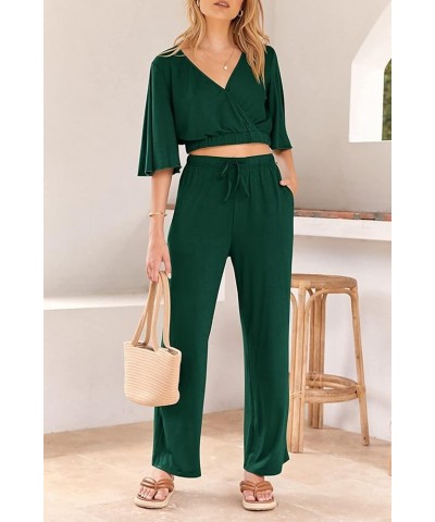 Women's Fashion Solid Color 2 Piece Outfits Sexy Off-Shoulder Bubble Sleeve Crop Top Elegant High Low Skirt Suit Set 35dark G...