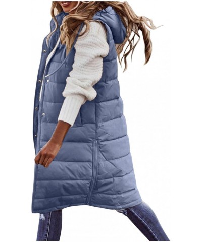 Womens Long Puffer Vest Coat Full Zipper Hoodies Sleeveless Down Jacket Coats Thickened Warm Windbreakers Outerwear Blue $14....