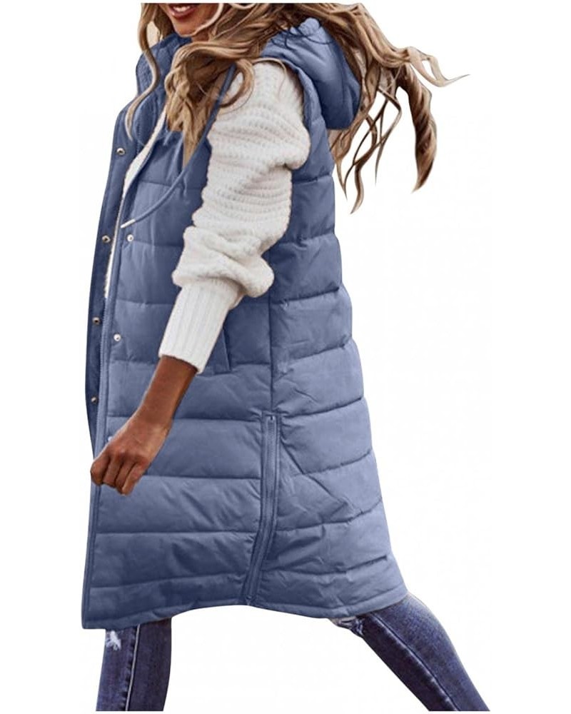 Womens Long Puffer Vest Coat Full Zipper Hoodies Sleeveless Down Jacket Coats Thickened Warm Windbreakers Outerwear Blue $14....