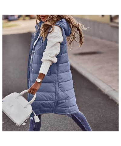 Womens Long Puffer Vest Coat Full Zipper Hoodies Sleeveless Down Jacket Coats Thickened Warm Windbreakers Outerwear Blue $14....