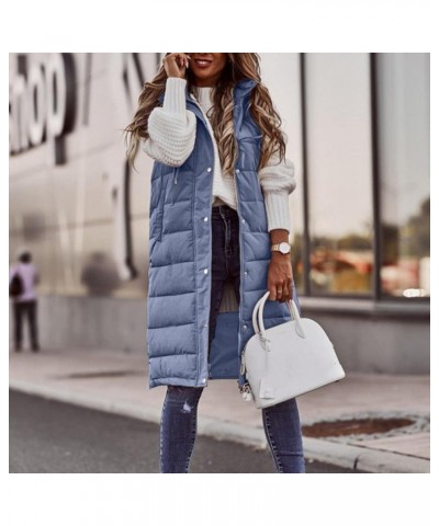 Womens Long Puffer Vest Coat Full Zipper Hoodies Sleeveless Down Jacket Coats Thickened Warm Windbreakers Outerwear Blue $14....