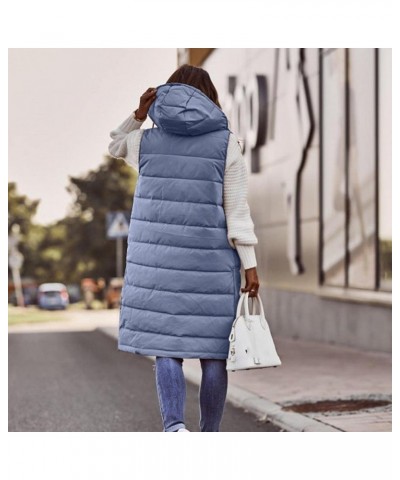 Womens Long Puffer Vest Coat Full Zipper Hoodies Sleeveless Down Jacket Coats Thickened Warm Windbreakers Outerwear Blue $14....