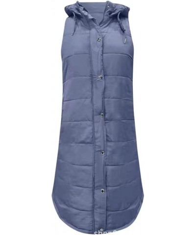 Womens Long Puffer Vest Coat Full Zipper Hoodies Sleeveless Down Jacket Coats Thickened Warm Windbreakers Outerwear Blue $14....