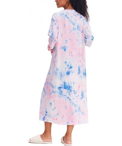 Women's Zipper Robe 3/4 Sleeve Housecoats Full Length House Dress Loungewear Long Nightgown with Pockets Blue Tie Dye $22.12 ...