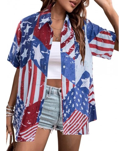 American Flag Shirt Women Patriotic Shirts 4th of July Tops USA Stars Stripes Blouses Memorial Day Button Down Shirts Light B...