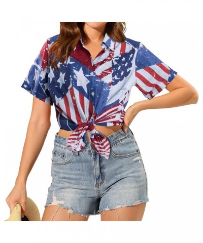 American Flag Shirt Women Patriotic Shirts 4th of July Tops USA Stars Stripes Blouses Memorial Day Button Down Shirts Light B...