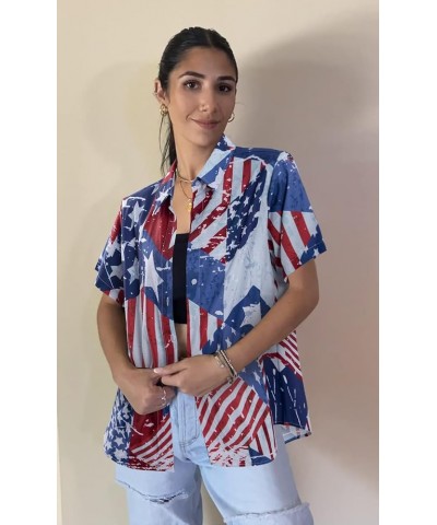 American Flag Shirt Women Patriotic Shirts 4th of July Tops USA Stars Stripes Blouses Memorial Day Button Down Shirts Light B...