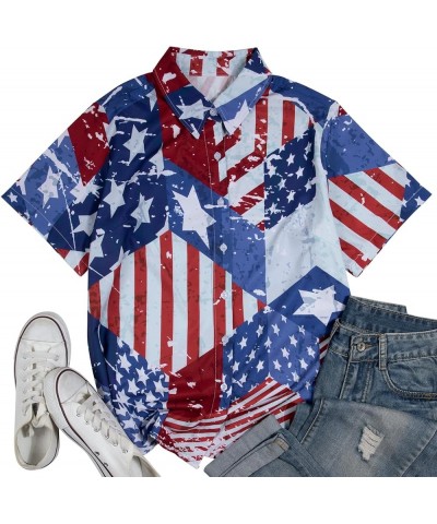 American Flag Shirt Women Patriotic Shirts 4th of July Tops USA Stars Stripes Blouses Memorial Day Button Down Shirts Light B...