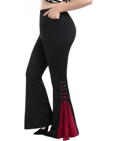 Womens Plus Size Lace Panel Pull On Flare Pants High Waisted Stretchy Long Pants Black_5 $16.96 Pants