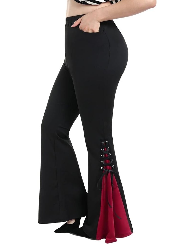 Womens Plus Size Lace Panel Pull On Flare Pants High Waisted Stretchy Long Pants Black_5 $16.96 Pants