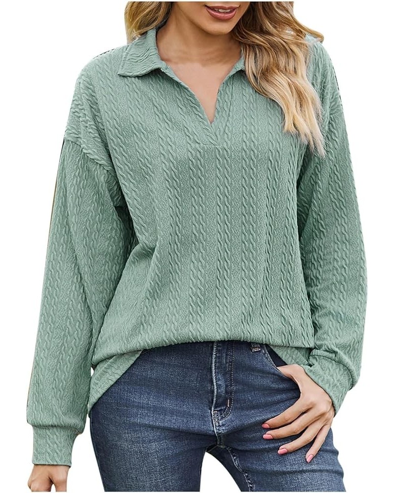 V Neck Long Sleeve Shirts for Women Fall Sweatshirts Ribbed T Shirts Dressy Casual Tunics Trendy Loose Fit Blouses 16 Green, ...