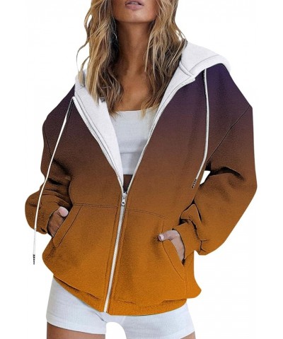 Long Sleeve Hoodies for Women Drawstring Hooded Neck Pullovers Zipper Track Jacket Hoodie Pocket Sweatshirt Brown Gradient $1...