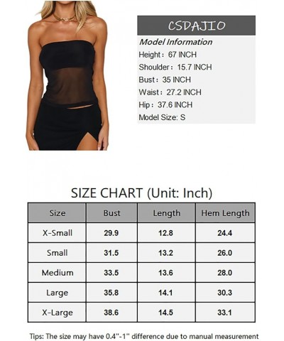 Women's Sexy Sheer Mesh Tube Top Strapless Bandeau Tops See Through Slim Fit Crop Tops White $10.59 Tanks