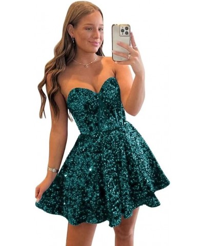 Sequin Short Homecoming Dresses for Teens Sparkly A Line Prom Dress Tight Cocktail Dresses Evening Gown with Pocket Peacock G...