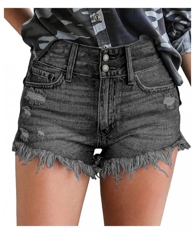 Women's Ripped Mid Waisted Denim Shorts with Pockets B-black $17.02 Shorts