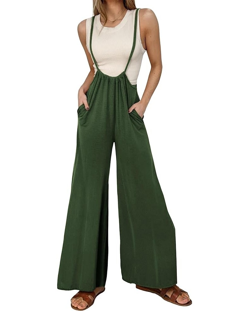 Women's Overalls Casual Loose Adjustable Straps Wide Leg Jumpsuit with Pockets Armygreen $12.15 Overalls