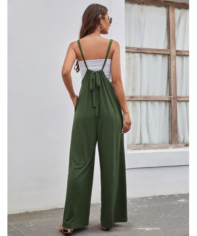 Women's Overalls Casual Loose Adjustable Straps Wide Leg Jumpsuit with Pockets Armygreen $12.15 Overalls