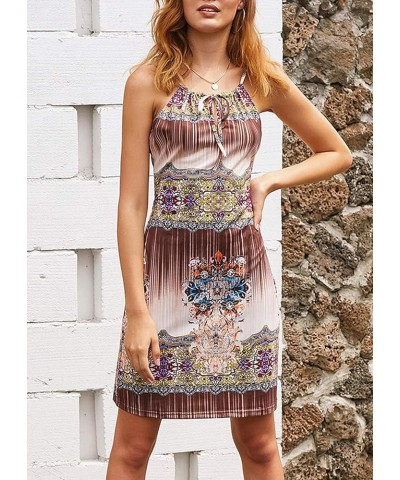 Women Summer Halter Neck Dress Floral Print Bohemian Beach Dresses S-XL Multicoloured $15.50 Swimsuits