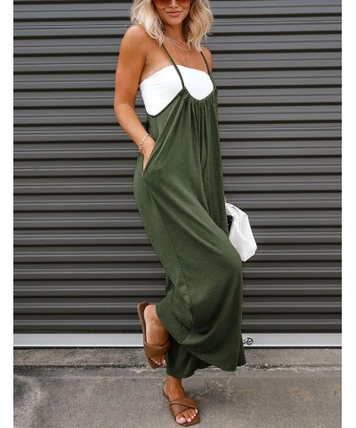 Women's Overalls Casual Loose Adjustable Straps Wide Leg Jumpsuit with Pockets Armygreen $12.15 Overalls