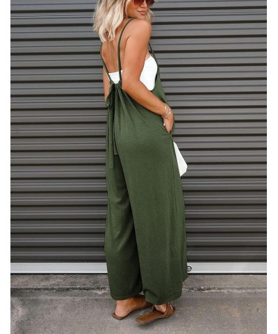 Women's Overalls Casual Loose Adjustable Straps Wide Leg Jumpsuit with Pockets Armygreen $12.15 Overalls