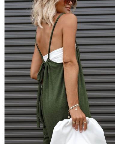 Women's Overalls Casual Loose Adjustable Straps Wide Leg Jumpsuit with Pockets Armygreen $12.15 Overalls