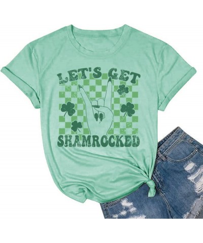 St. Patrick's Day Shirt Women Funny Buffalo Plaid Leopard Shamrock Printed Clover T-Shirt Graphic Tee Rock Green $12.00 T-Shirts