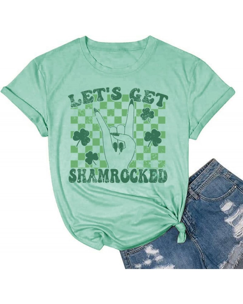 St. Patrick's Day Shirt Women Funny Buffalo Plaid Leopard Shamrock Printed Clover T-Shirt Graphic Tee Rock Green $12.00 T-Shirts