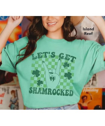 St. Patrick's Day Shirt Women Funny Buffalo Plaid Leopard Shamrock Printed Clover T-Shirt Graphic Tee Rock Green $12.00 T-Shirts