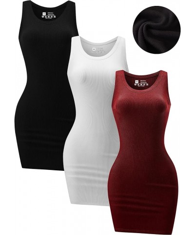 ChongBaiJia 3 Piece Womens Ribbed Scoop Neck Sleeveless Tank Dresses Basic Bodycon Mini Dress Black/White/Red1 $14.07 Dresses