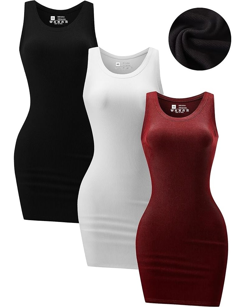 ChongBaiJia 3 Piece Womens Ribbed Scoop Neck Sleeveless Tank Dresses Basic Bodycon Mini Dress Black/White/Red1 $14.07 Dresses